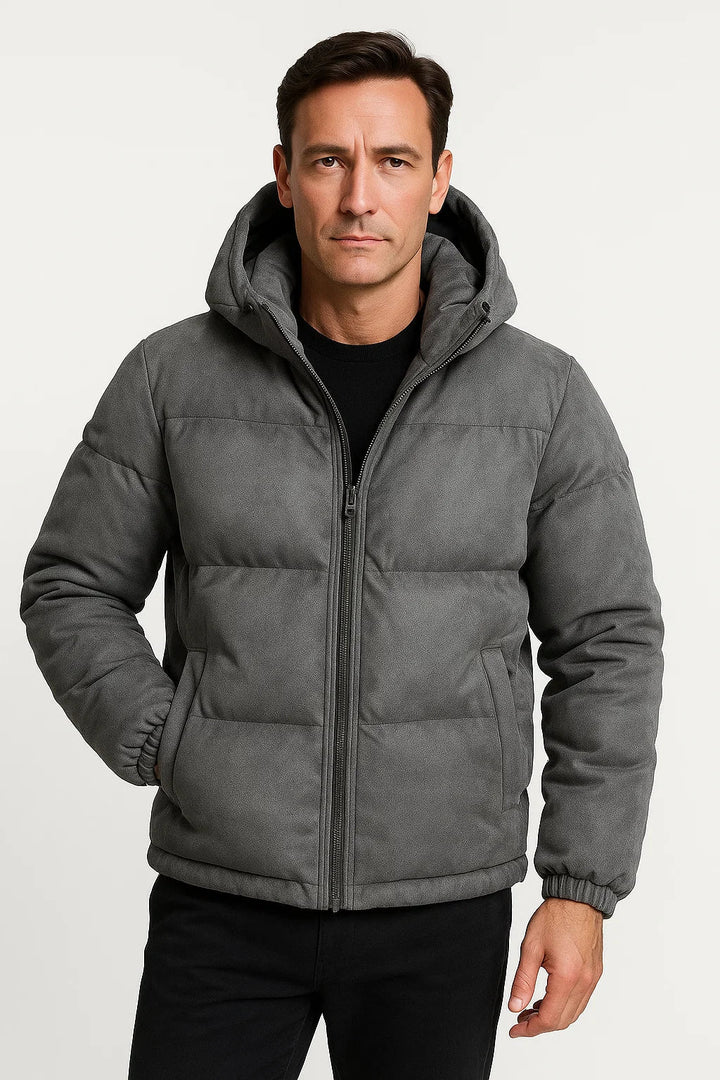 Hooded Puffer Jacke | Suede Effect | Isoliert | Winteroberbekleidung