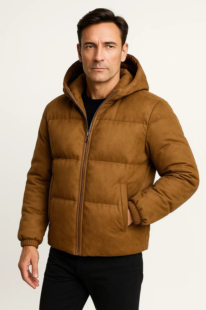 Hooded Puffer Jacke | Suede Effect | Isoliert | Winteroberbekleidung