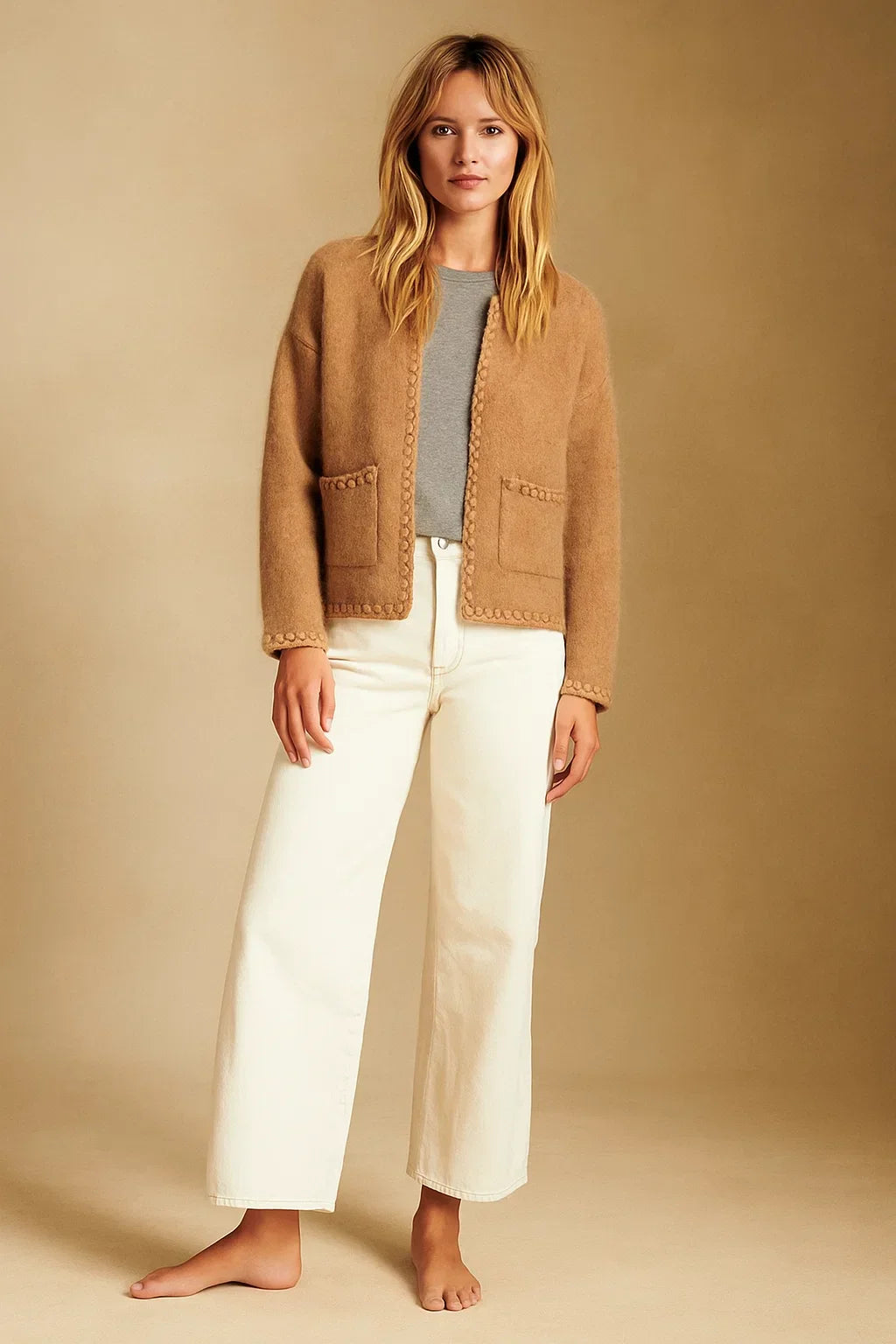 Wollmischung Cardigan Jacke | Boxy Fit | Strukturstrick Finish