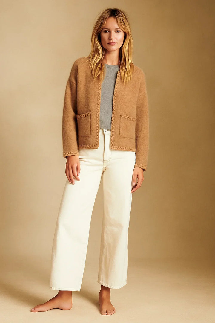 Wollmischung Cardigan Jacke | Boxy Fit | Strukturstrick Finish