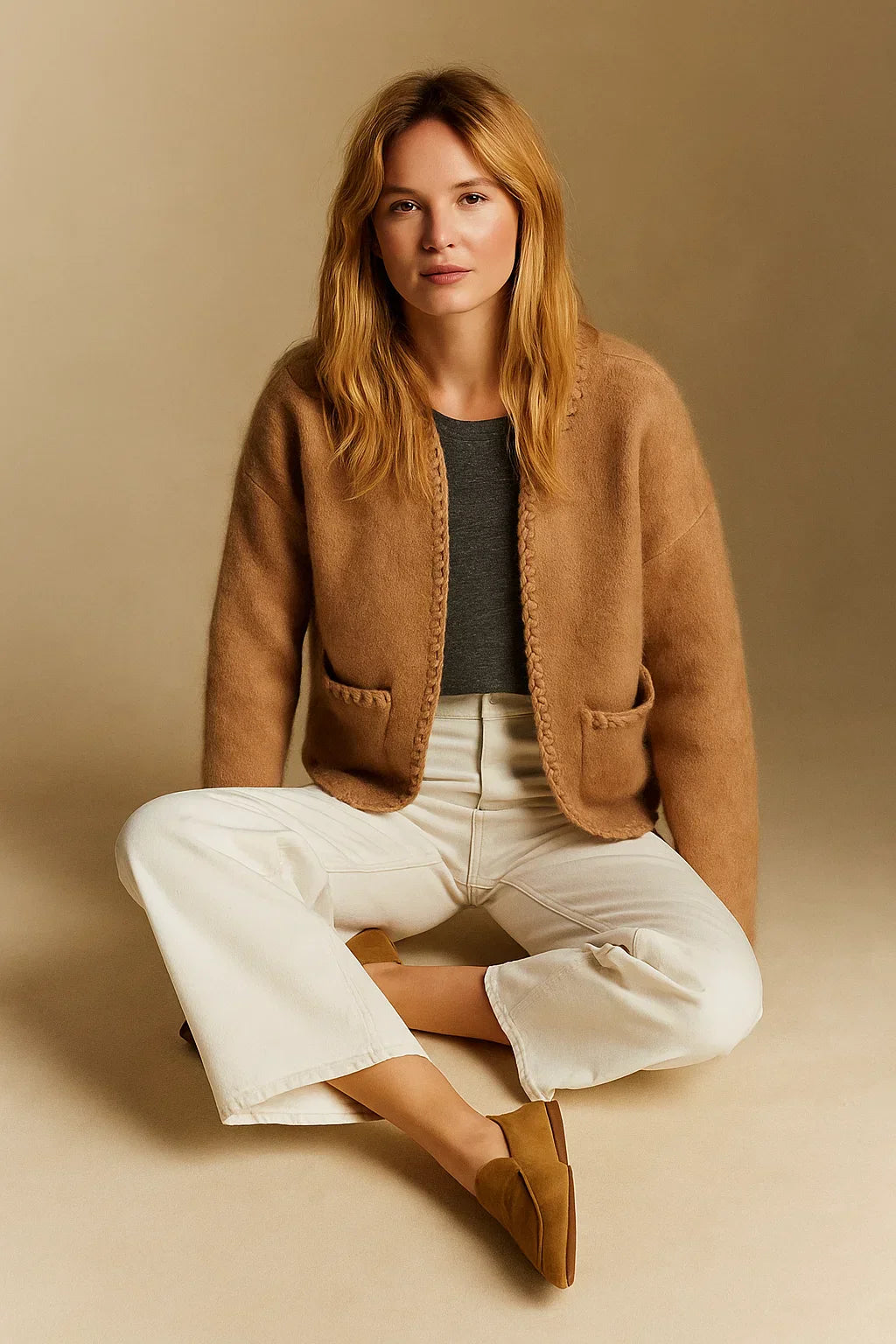 Wollmischung Cardigan Jacke | Boxy Fit | Strukturstrick Finish