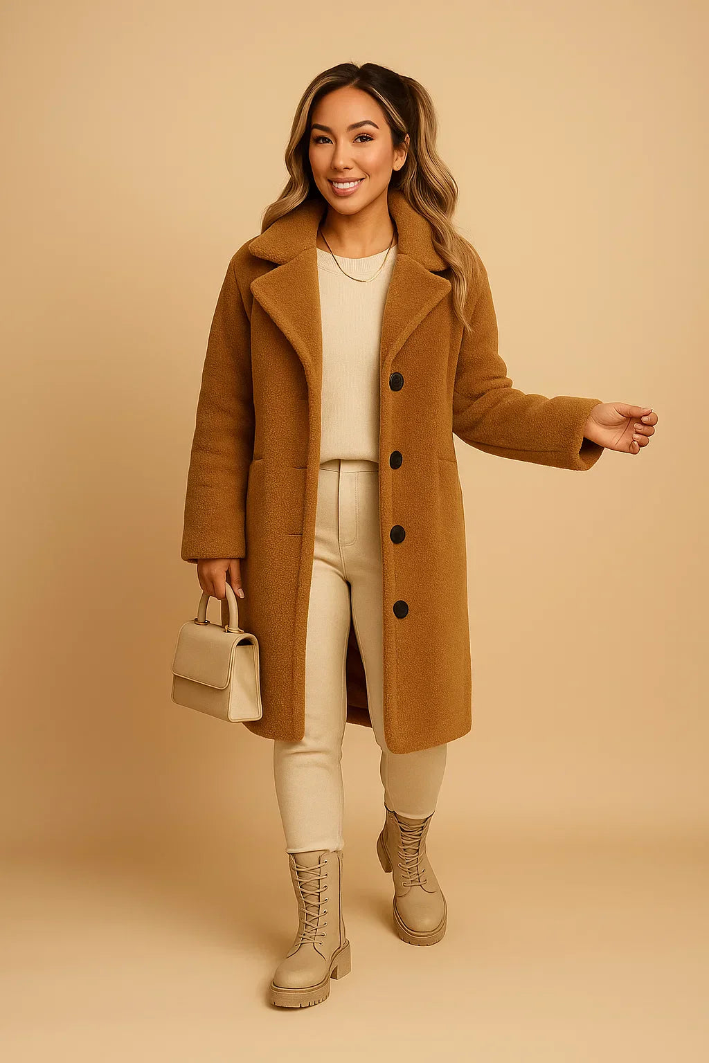 Teddy Coat | Beige | Lang