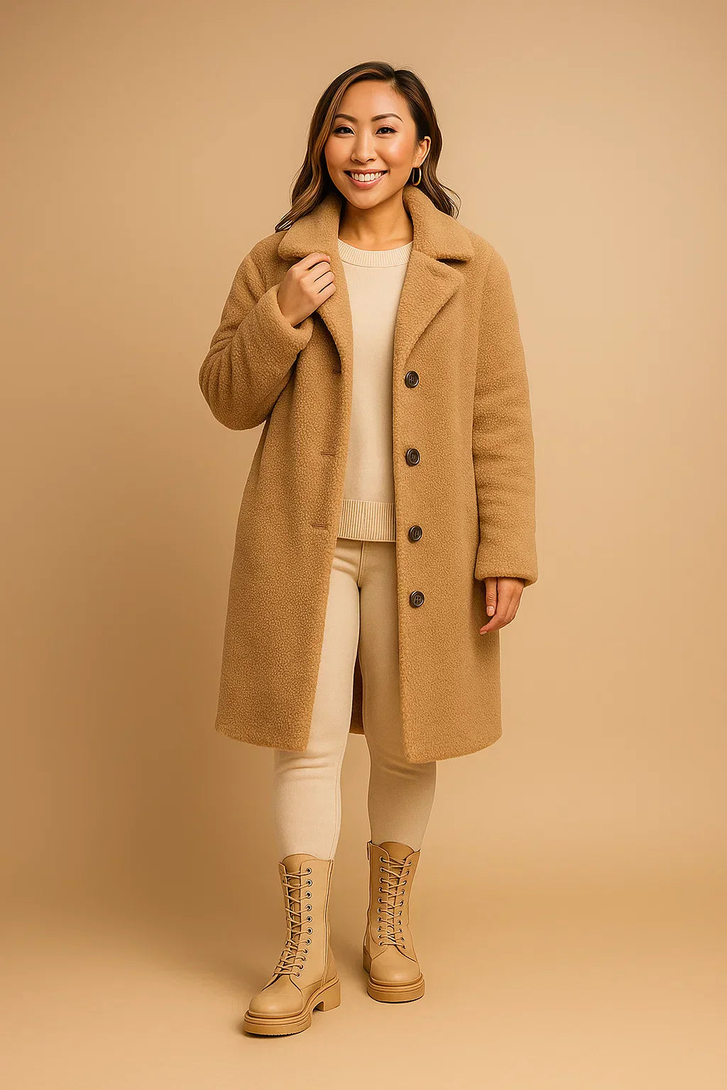 Teddy Coat | Beige | Lang