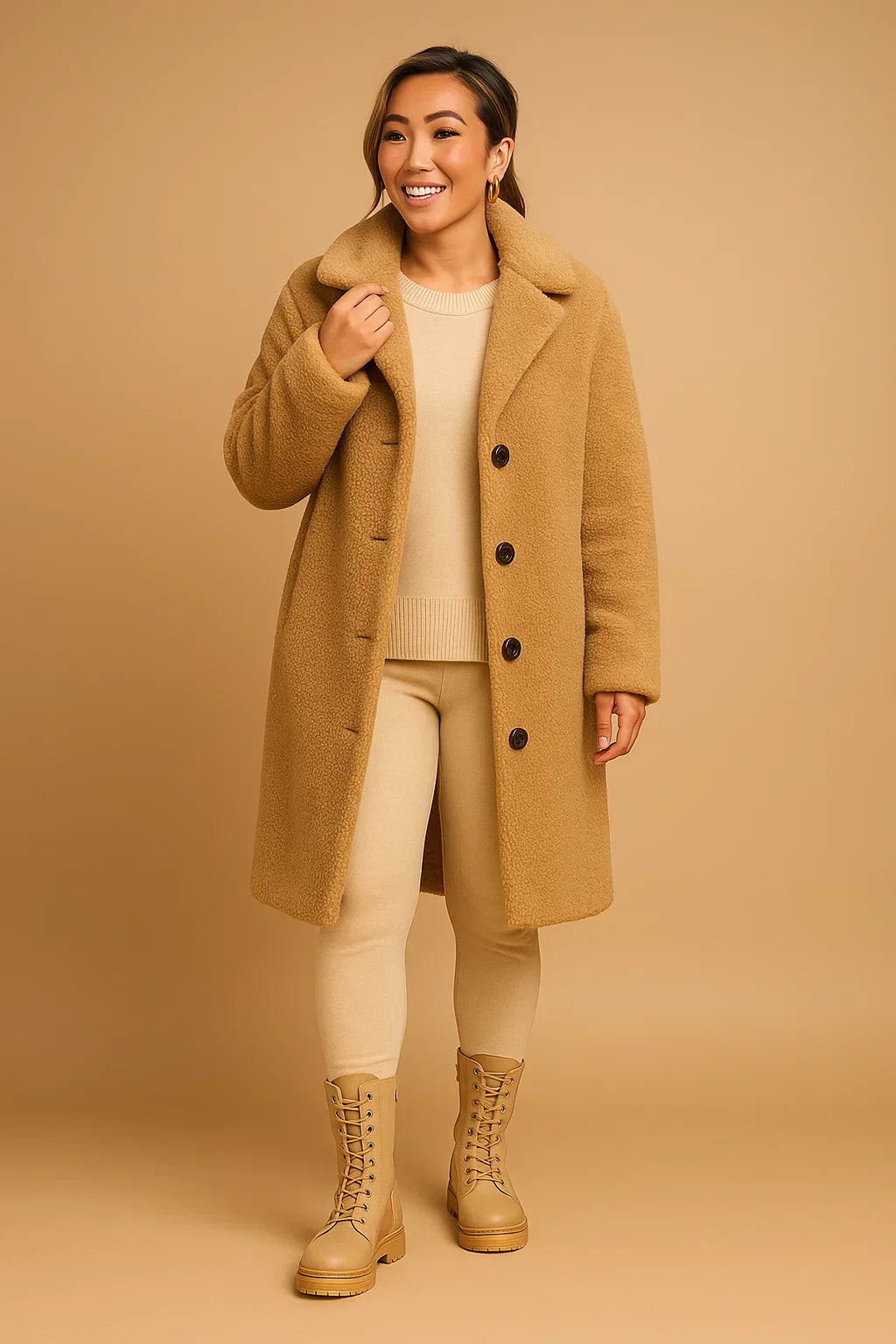 Teddy Coat | Beige | Lang