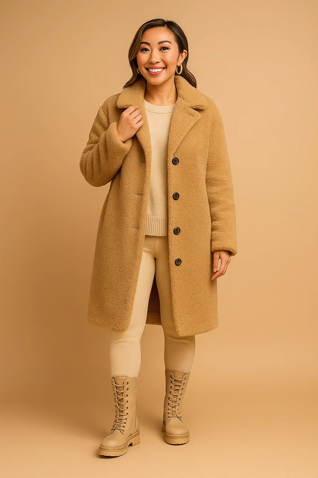 Teddy Coat | Beige | Lang