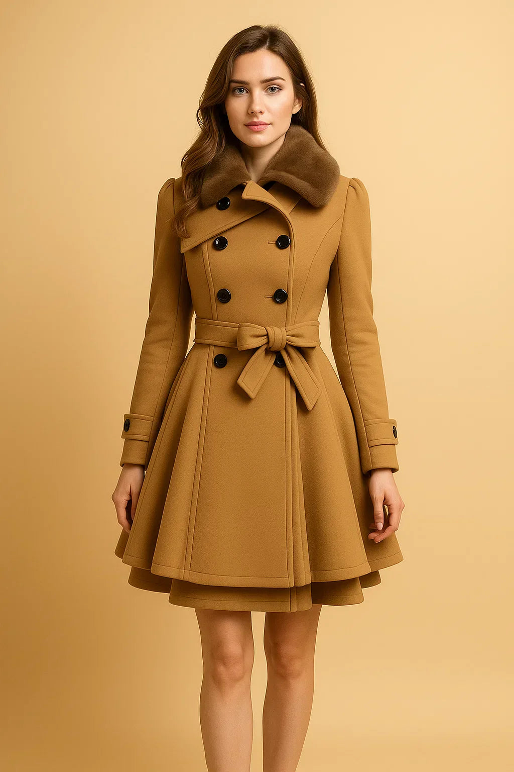 Gurtet A-Linie Mantel | Faux Fur Kragen