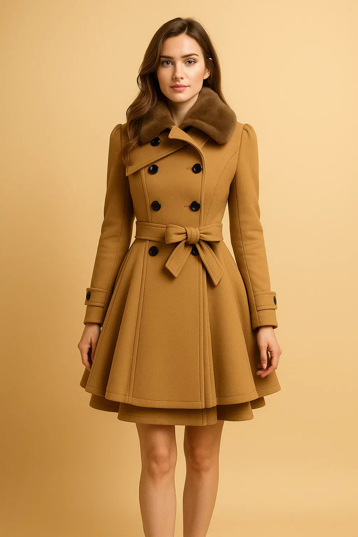 Gurtet A-Linie Mantel | Faux Fur Kragen