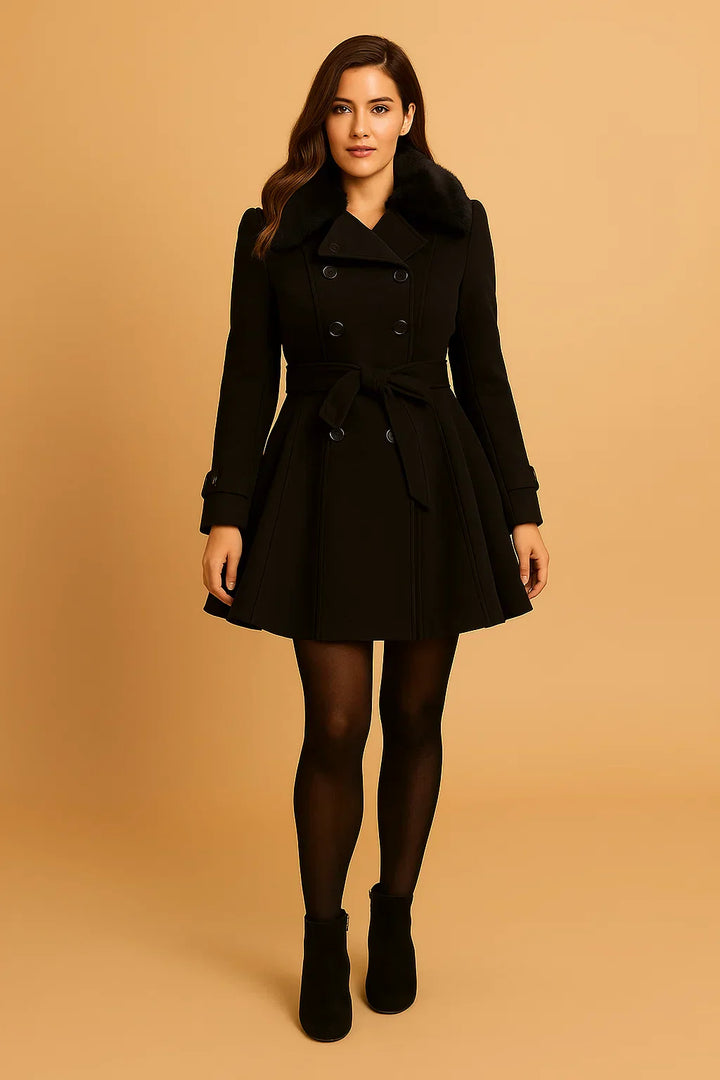 Gurtet A-Linie Mantel | Faux Fur Kragen