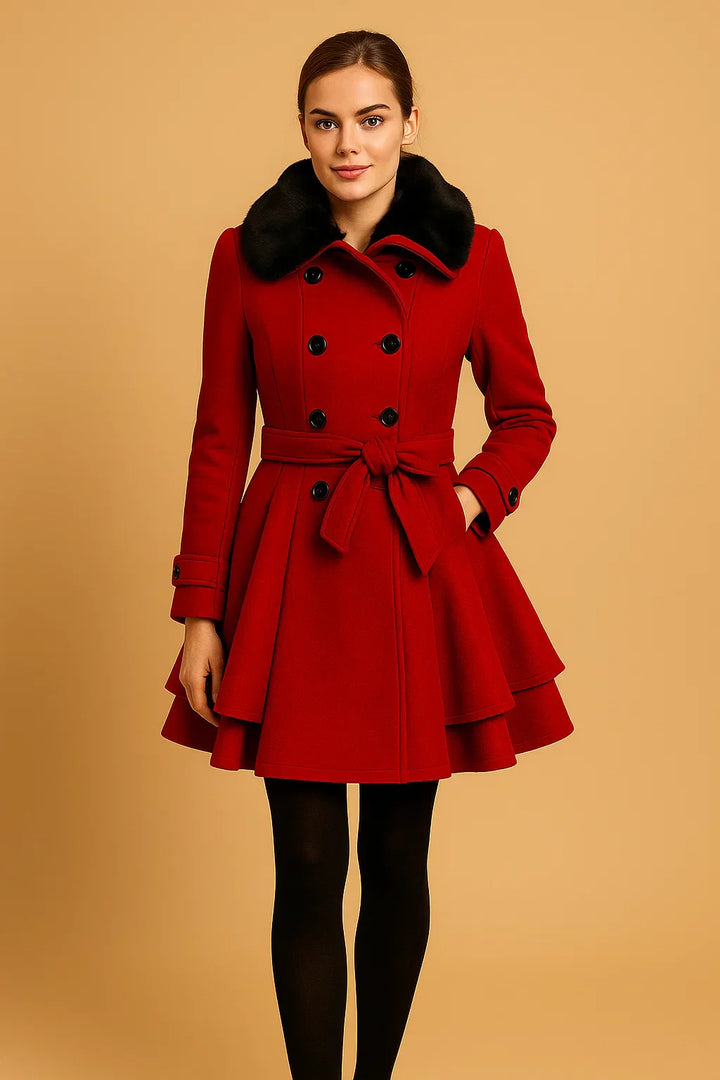 Gurtet A-Linie Mantel | Faux Fur Kragen