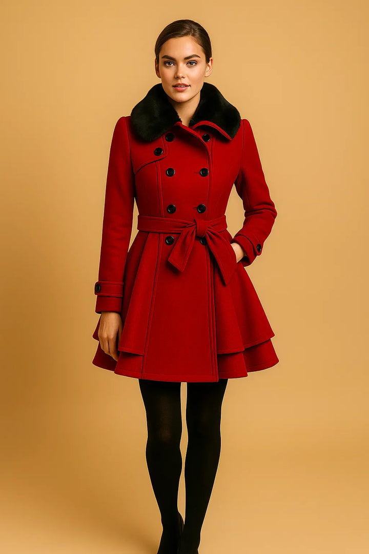 Gurtet A-Linie Mantel | Faux Fur Kragen