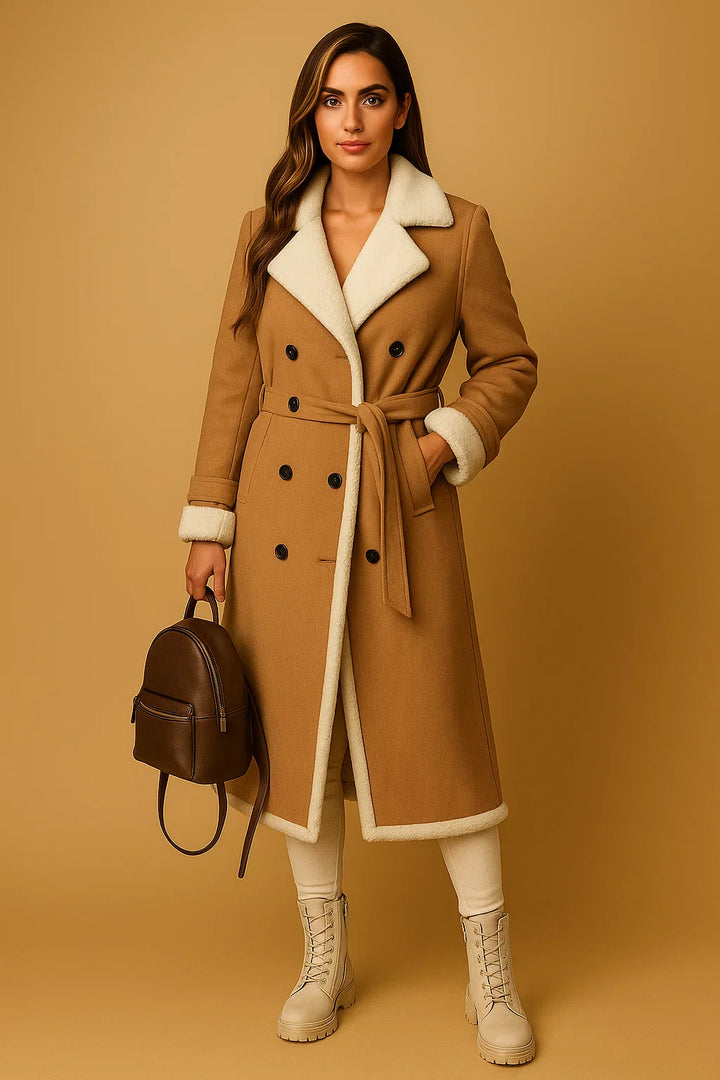 Doppelreihiger Mantel aus Wollmischung | Shearling Kragen | Winter Oberbekleidung