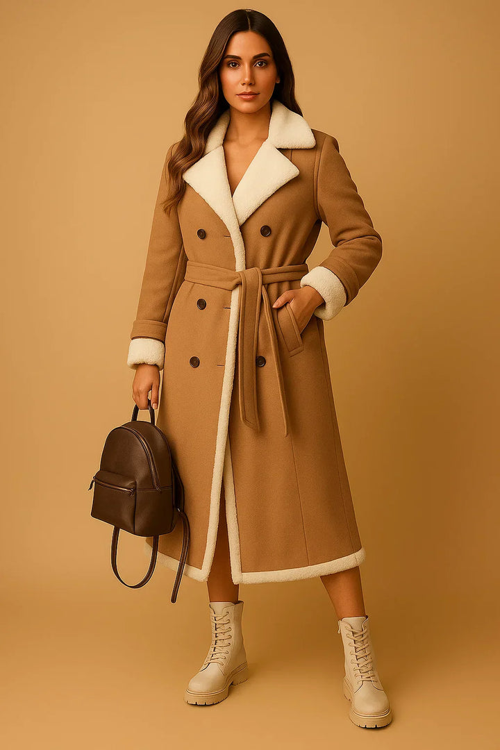Doppelreihiger Mantel aus Wollmischung | Shearling Kragen | Winter Oberbekleidung