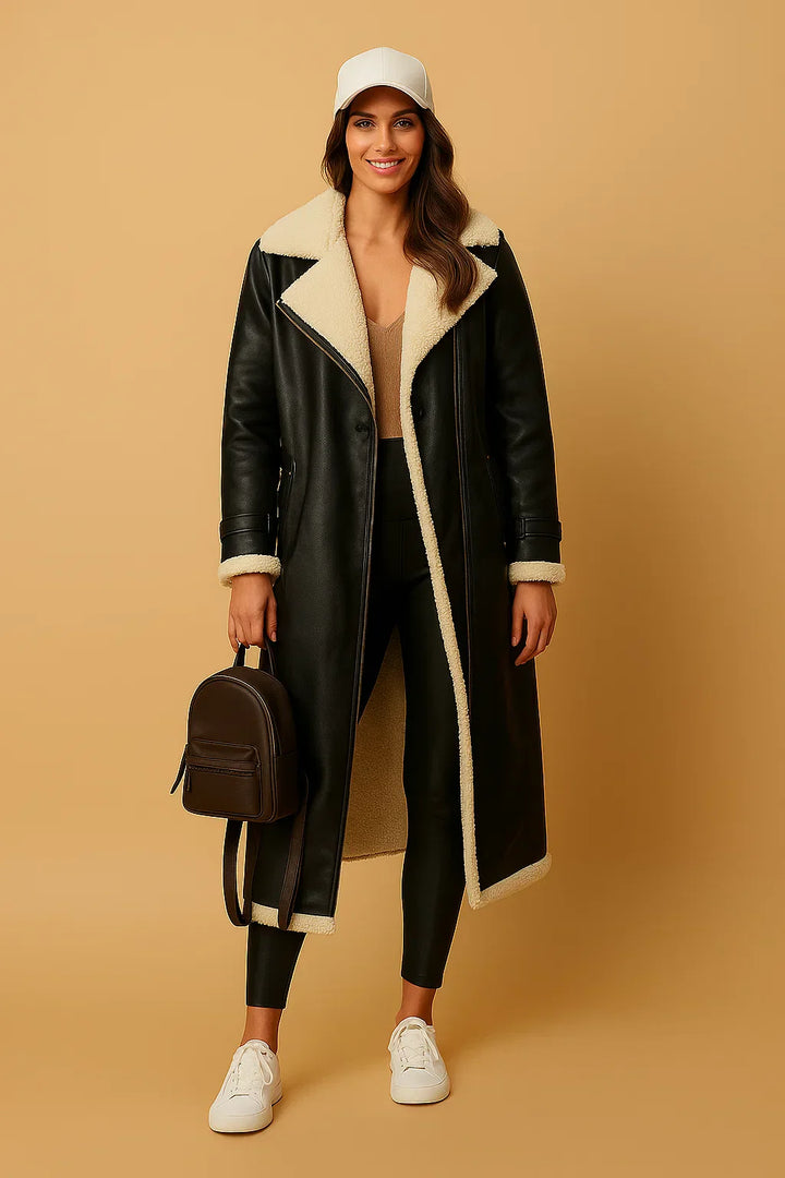 Doppelreihiger Mantel aus Wollmischung | Shearling Kragen | Winter Oberbekleidung
