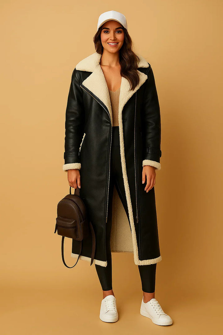 Doppelreihiger Mantel aus Wollmischung | Shearling Kragen | Winter Oberbekleidung