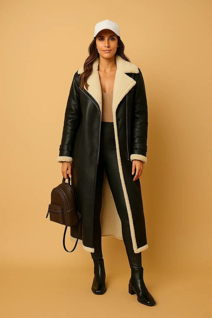 Doppelreihiger Mantel aus Wollmischung | Shearling Kragen | Winter Oberbekleidung