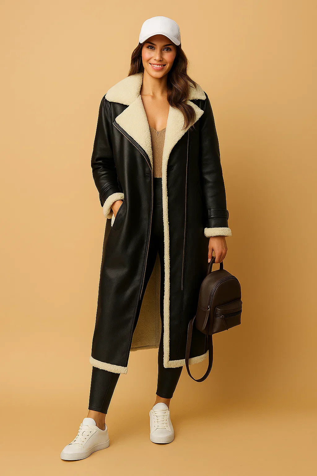 Doppelreihiger Mantel aus Wollmischung | Shearling Kragen | Winter Oberbekleidung