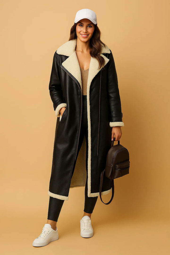 Doppelreihiger Mantel aus Wollmischung | Shearling Kragen | Winter Oberbekleidung