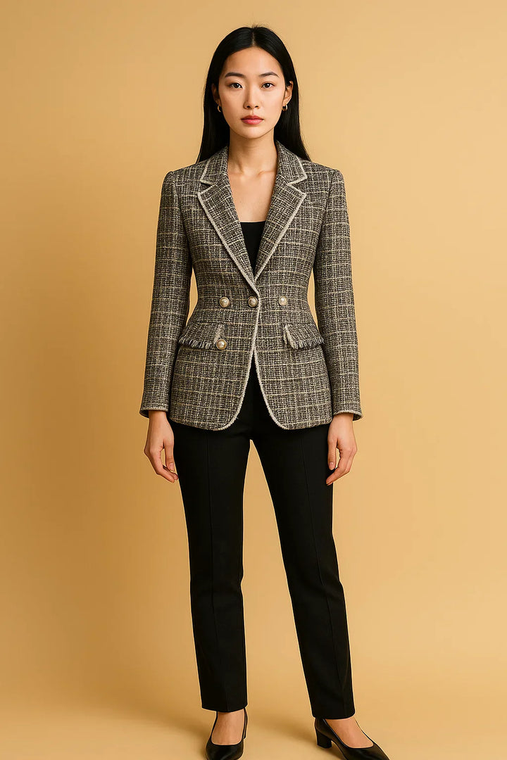 Doppelreihiger Tweed Blazer | Perlenknöpfe | Strukturierter Schnitt