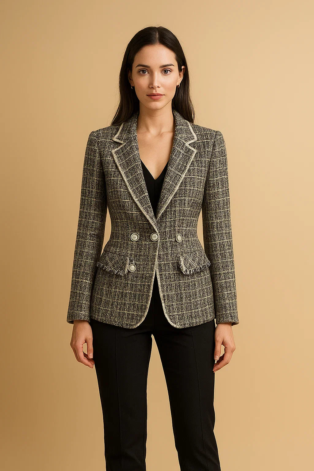 Doppelreihiger Tweed Blazer | Perlenknöpfe | Strukturierter Schnitt