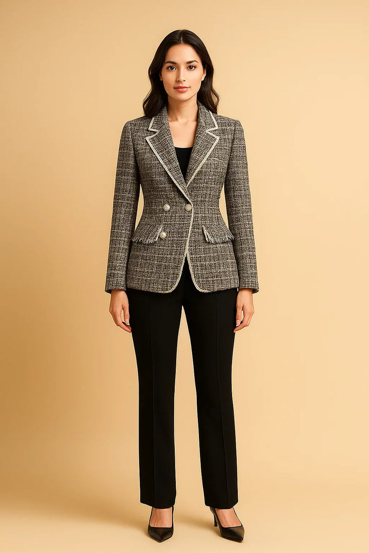Doppelreihiger Tweed Blazer | Perlenknöpfe | Strukturierter Schnitt