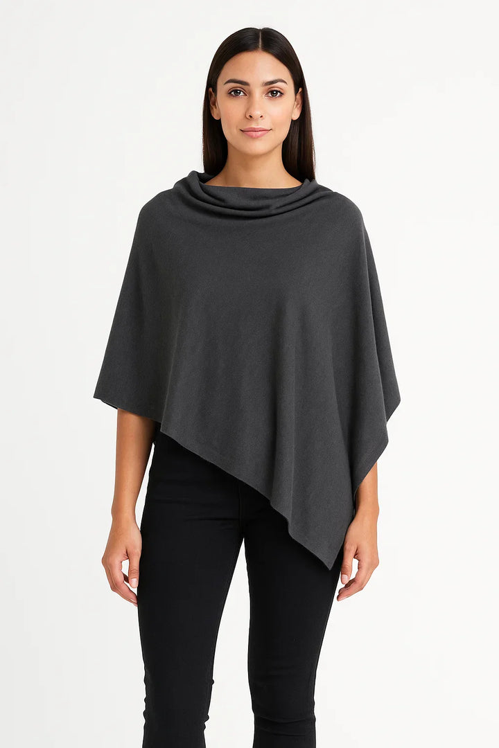 Asymmetrisches Drapiertes Poncho | Weiches Strick