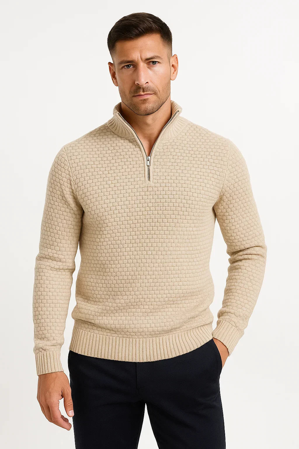 Waffle Quarter-Zip Pullover | Dunkelgrau | Modern Smart-Casual