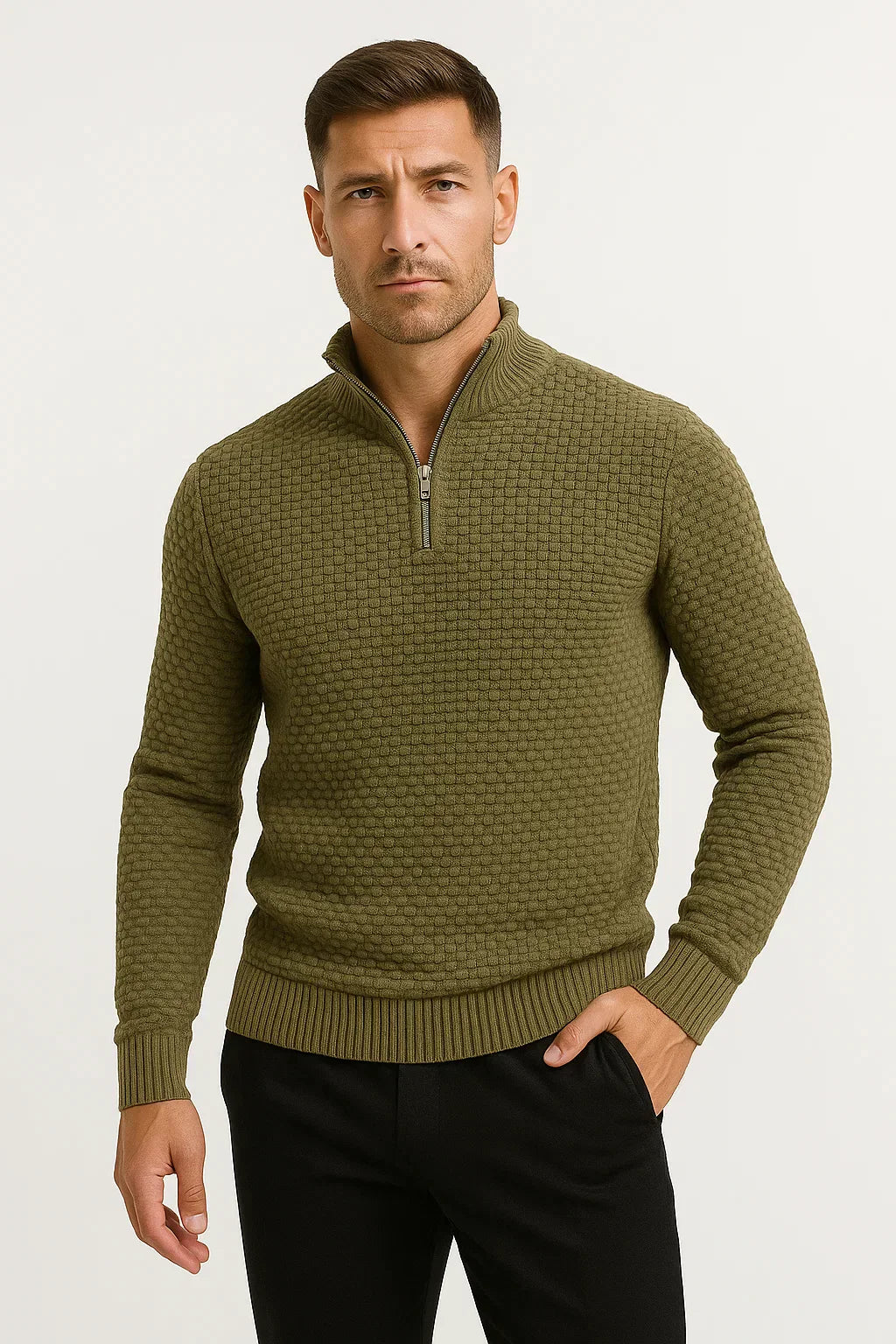 Waffle Quarter-Zip Pullover | Dunkelgrau | Modern Smart-Casual