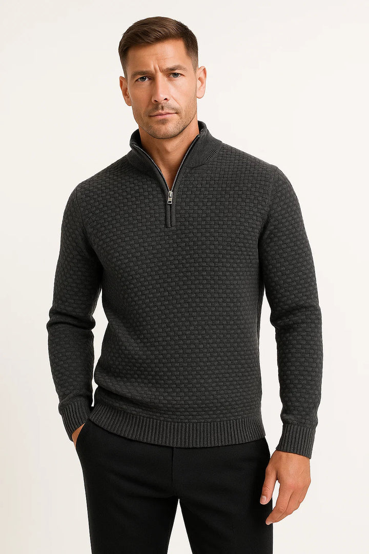 Waffle Quarter-Zip Pullover | Dunkelgrau | Modern Smart-Casual
