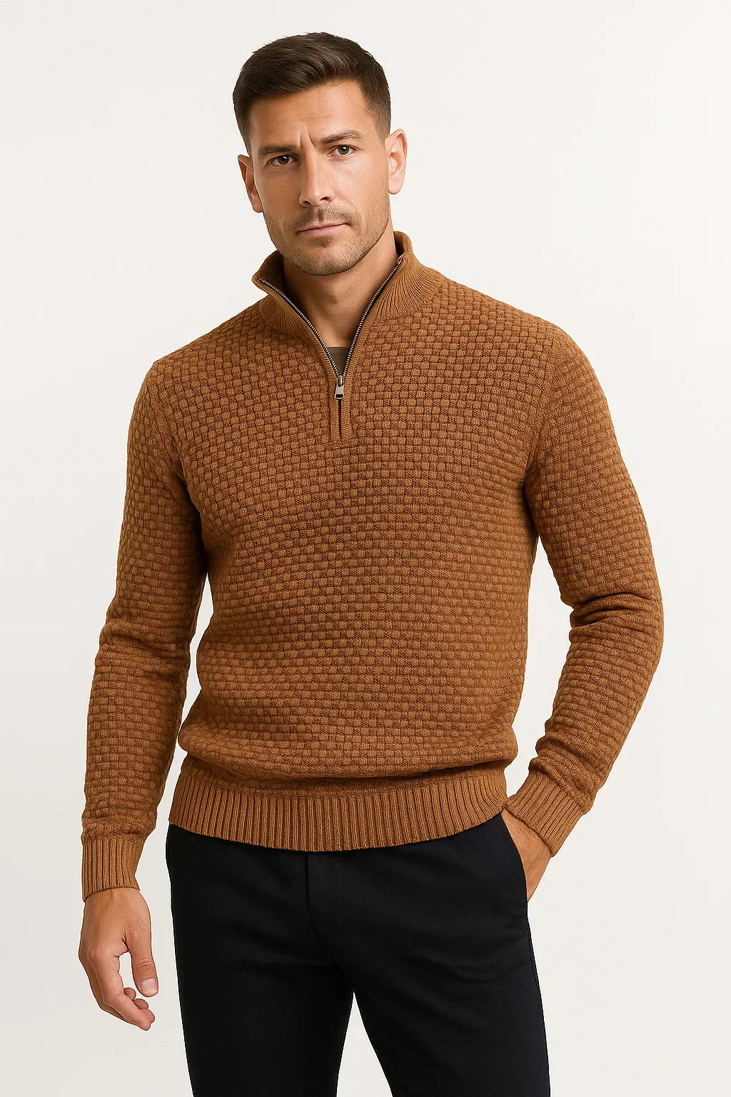 Waffle Quarter-Zip Pullover | Dunkelgrau | Modern Smart-Casual