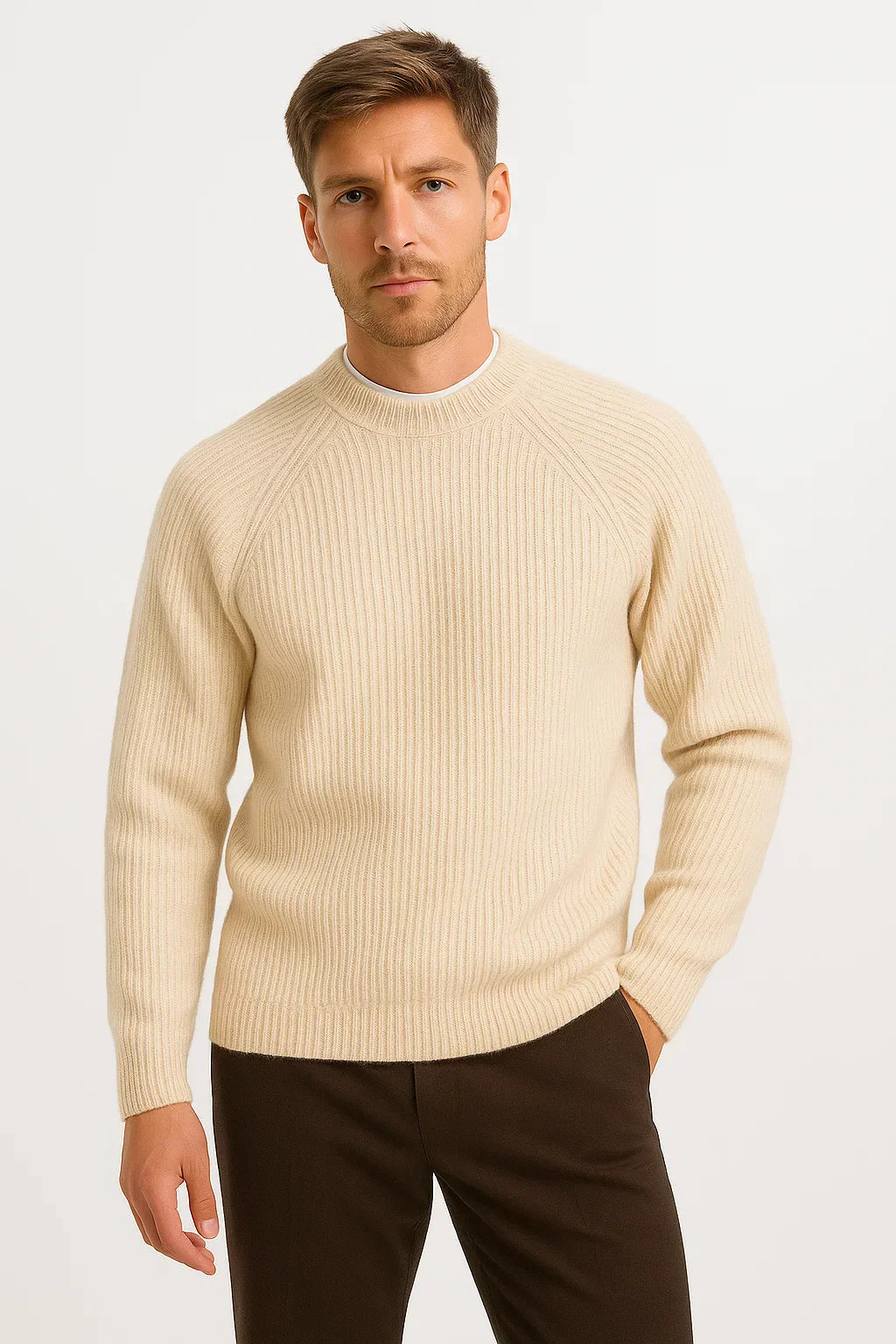 Merino Wolle Sweater | Raglan O-Neck | Smart Casual Strick