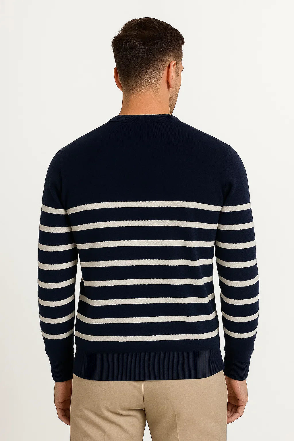 Wollpullover | Navy Streifen Strick | Klassischer O-Ausschnitt