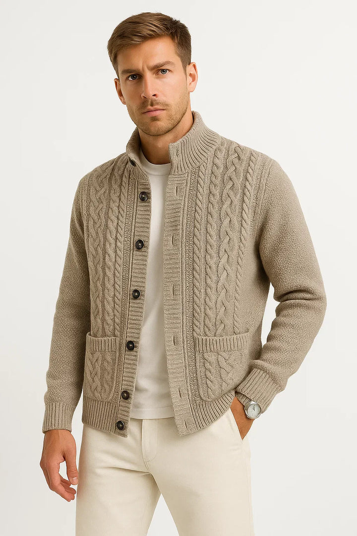 Kabelstrick Cardigan | Stehkragen | Texturiertes Jacquard