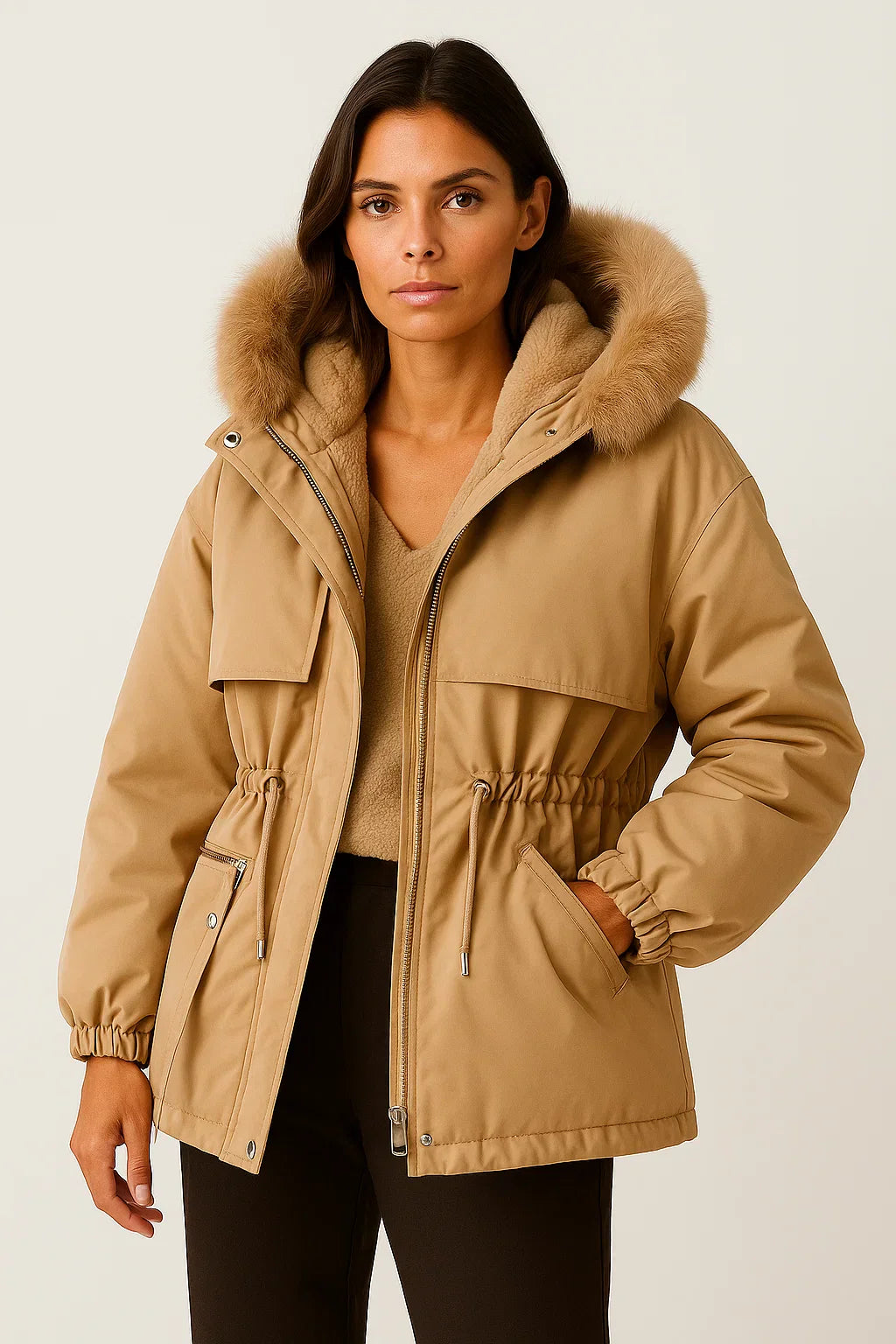 Damen Parka mit Kapuze | Faux Fur Futter | Wasserabweisend Verstellbare Passform
