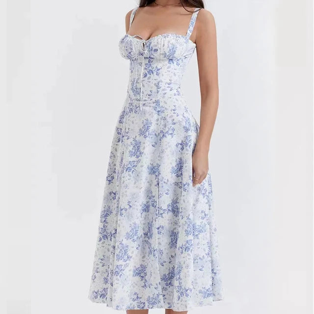 Kleid Lichtglanz Floral Corset Midi | Sweetheart Ausschnitt, Schlitzrock, Spaghetti-Träger