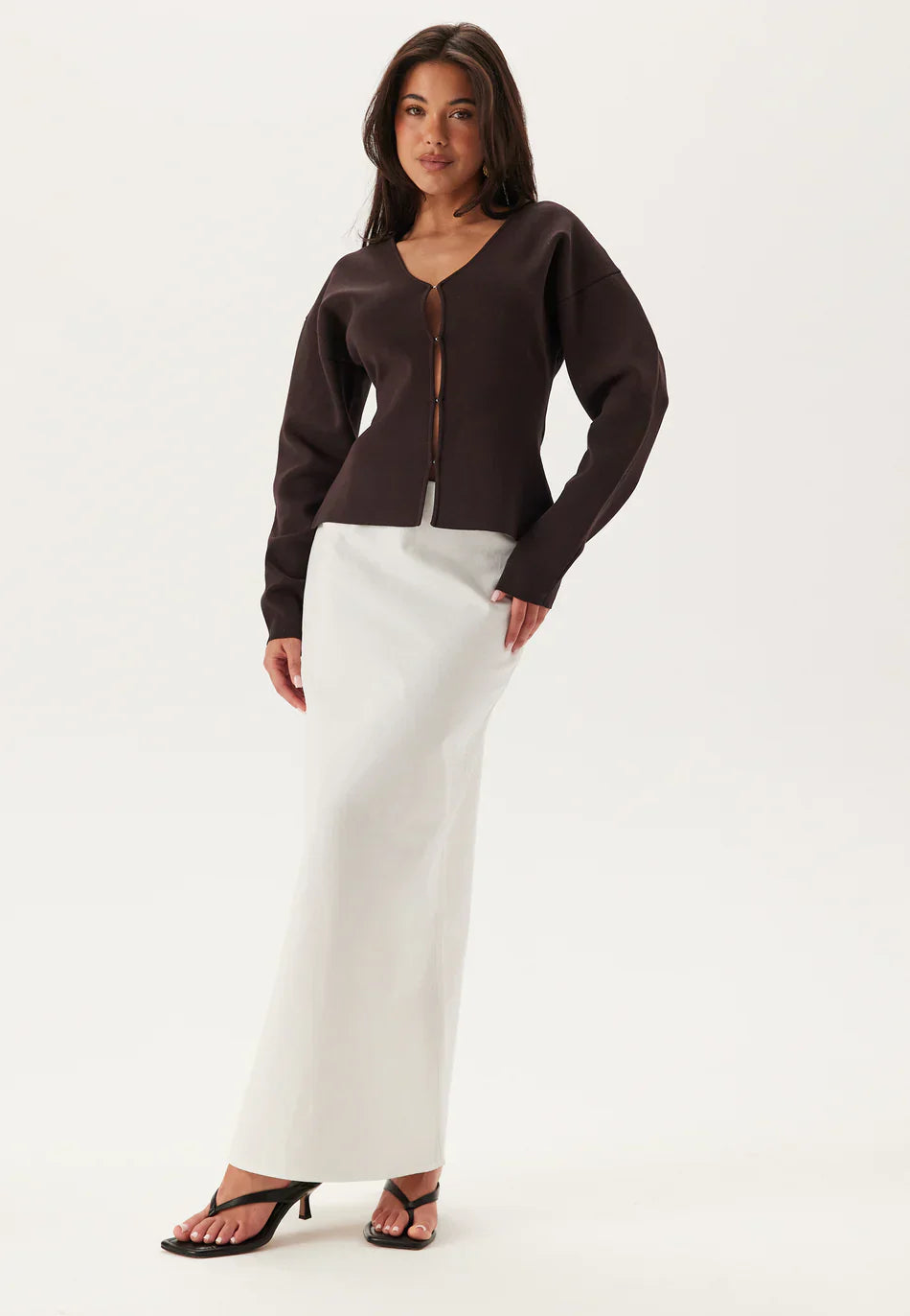 V-Ausschnitt Scuba Top | Strukturstrick | Langarm Modern Fit