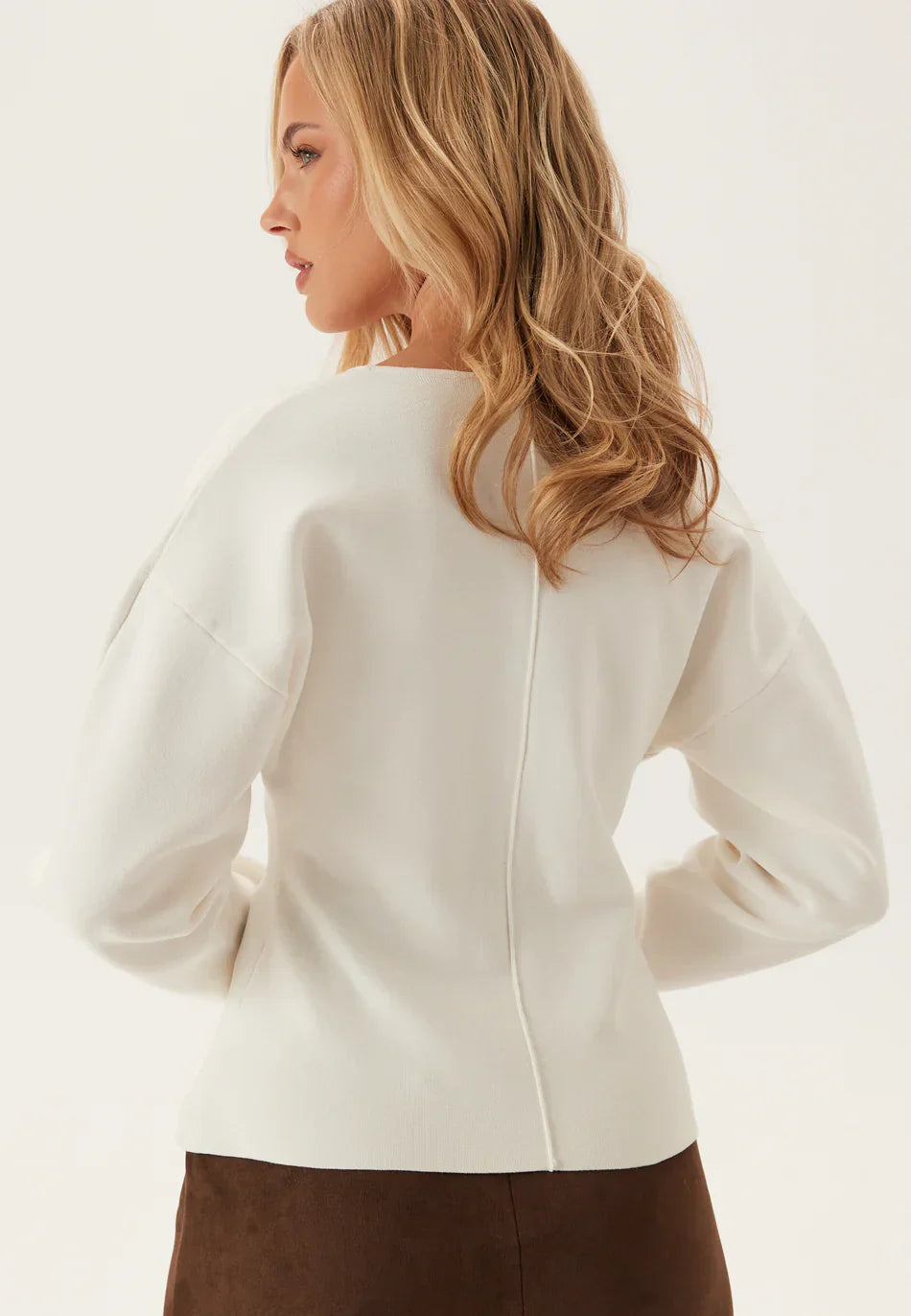 V-Ausschnitt Stricktop | Langarm Scuba Stoff | Moderner Strukturierter Schnitt