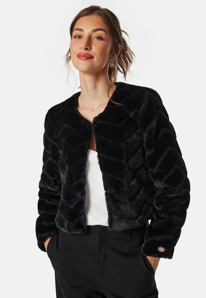 Cropped Faux Fur Jacke | Weiche Textur | Elegantes Abendlayer