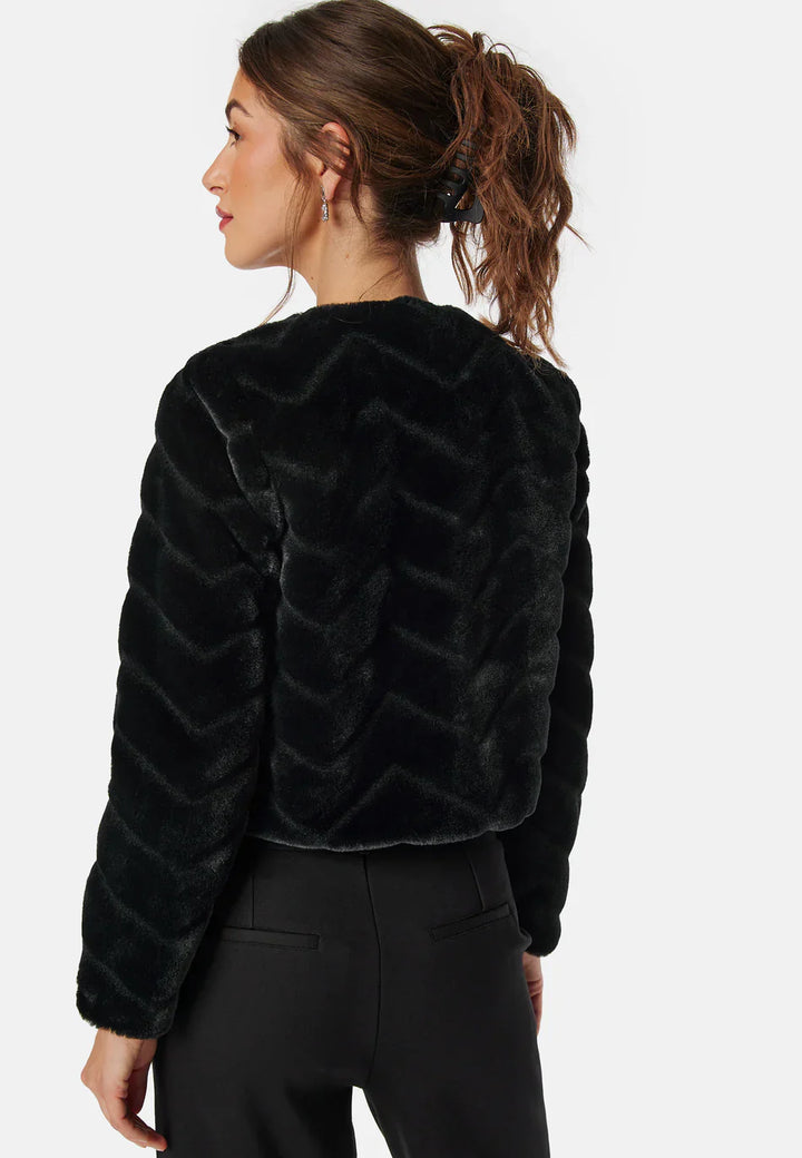 Cropped Faux Fur Jacke | Weiche Textur | Elegantes Abendlayer