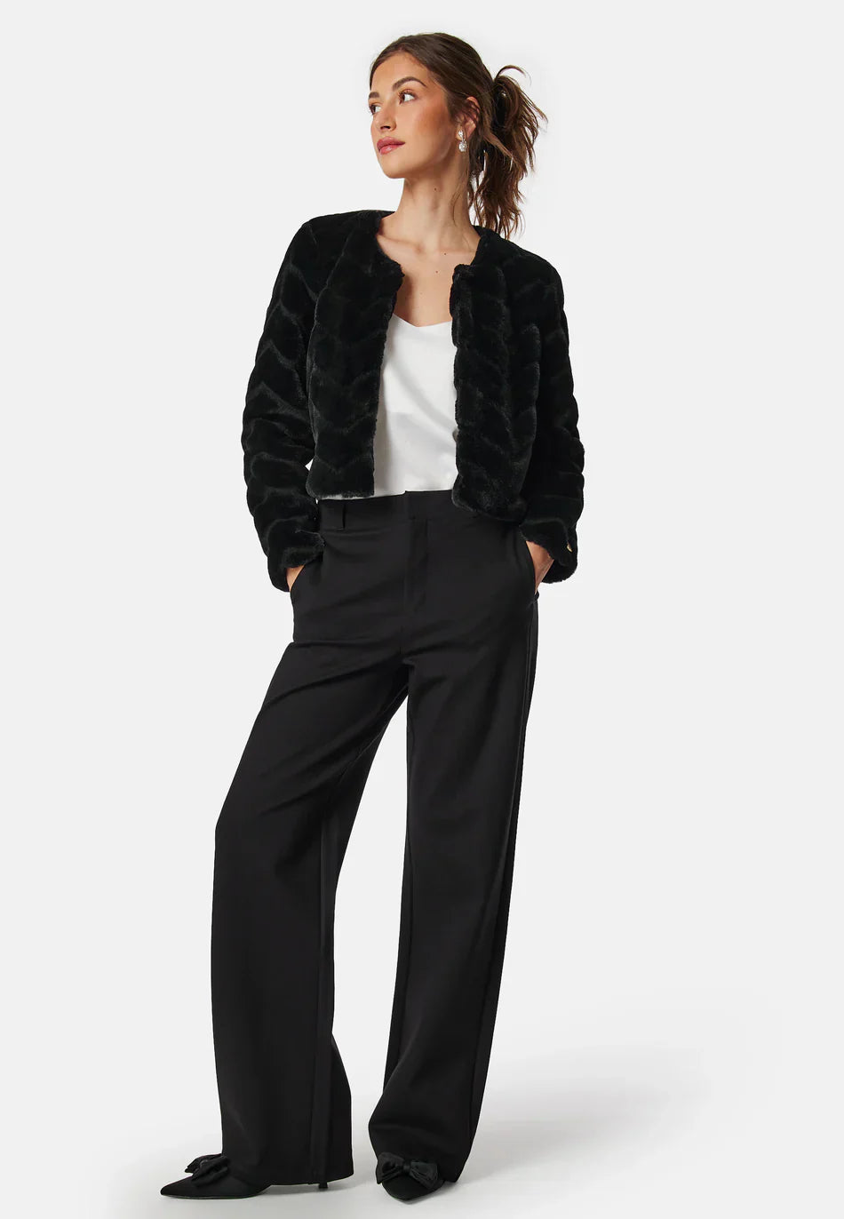 Cropped Faux Fur Jacke | Weiche Textur | Elegantes Abendlayer