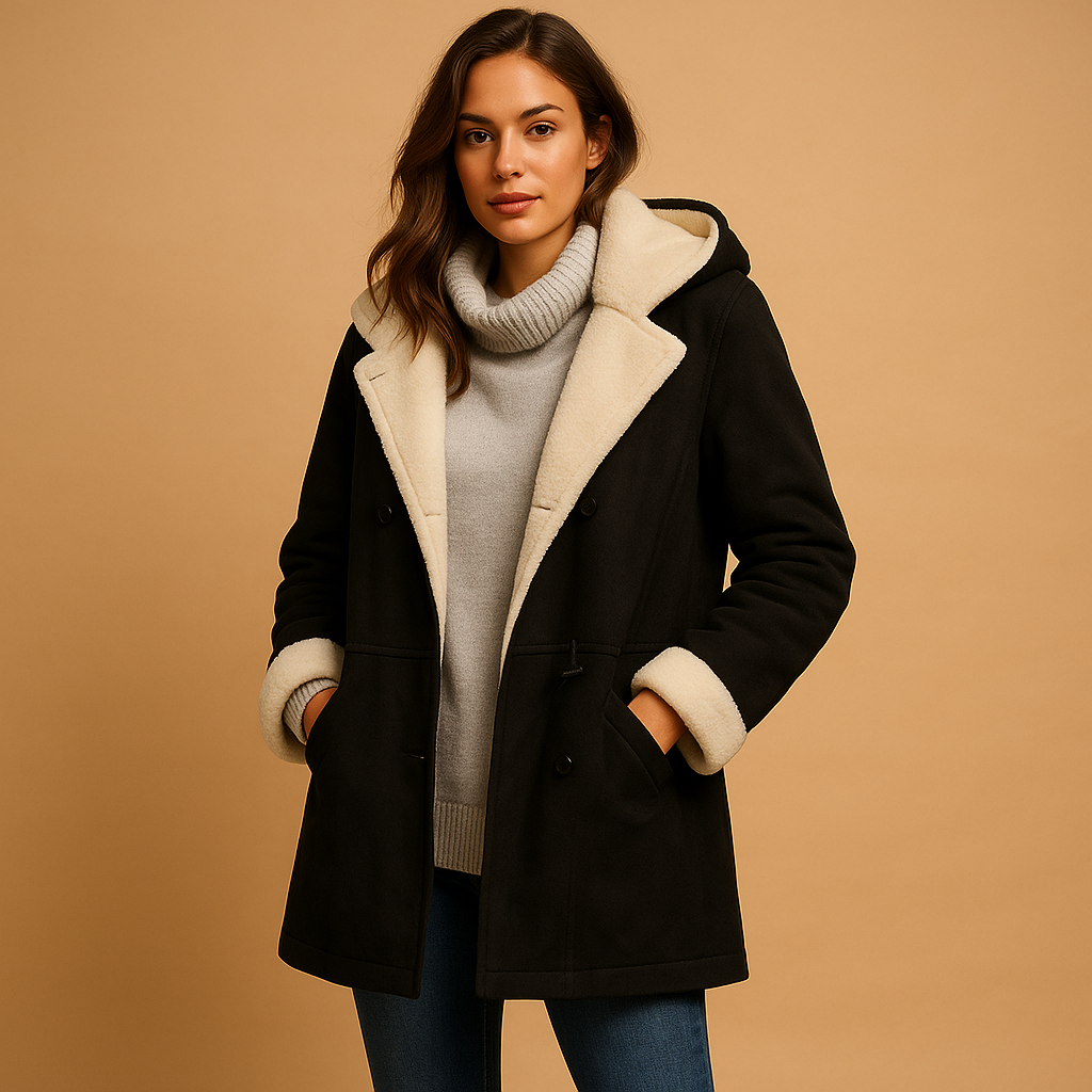 Faux Shearling Mantel mit Kapuze | Knopfverschluss | Weiches Suede-Finish