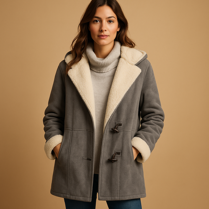 Faux Shearling Mantel mit Kapuze | Knopfverschluss | Weiches Suede-Finish