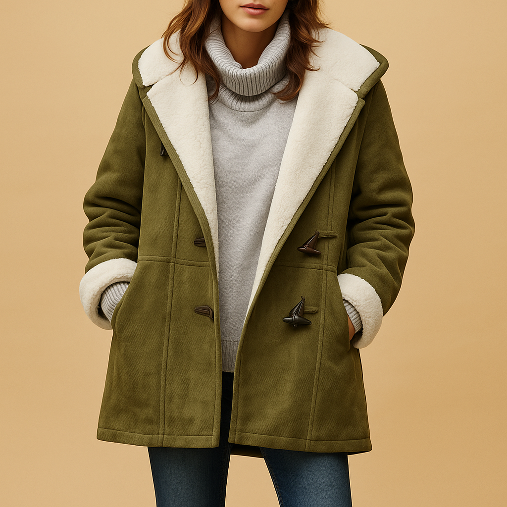 Faux Shearling Mantel mit Kapuze | Knopfverschluss | Weiches Suede-Finish
