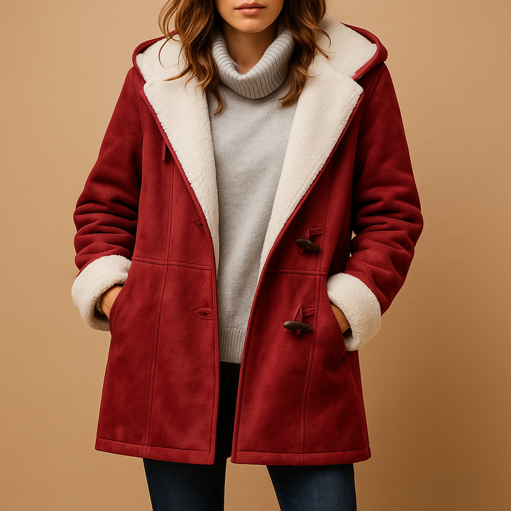 Faux Shearling Mantel mit Kapuze | Knopfverschluss | Weiches Suede-Finish