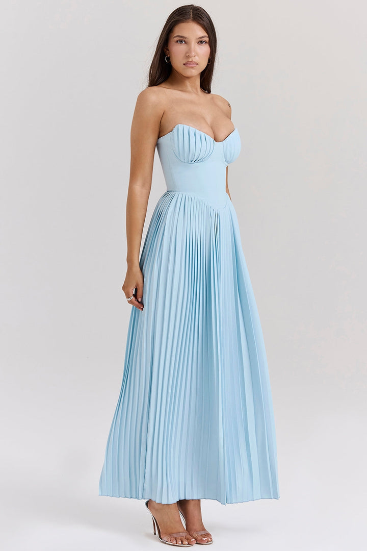 Pleated Maxi Dress | Corset Bodice | Strapless Silhouette