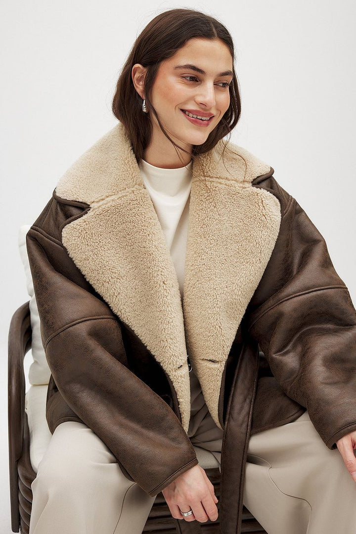 Faux Shearling Mantel | Wende-Kragen | Seitlicher Reißverschluss