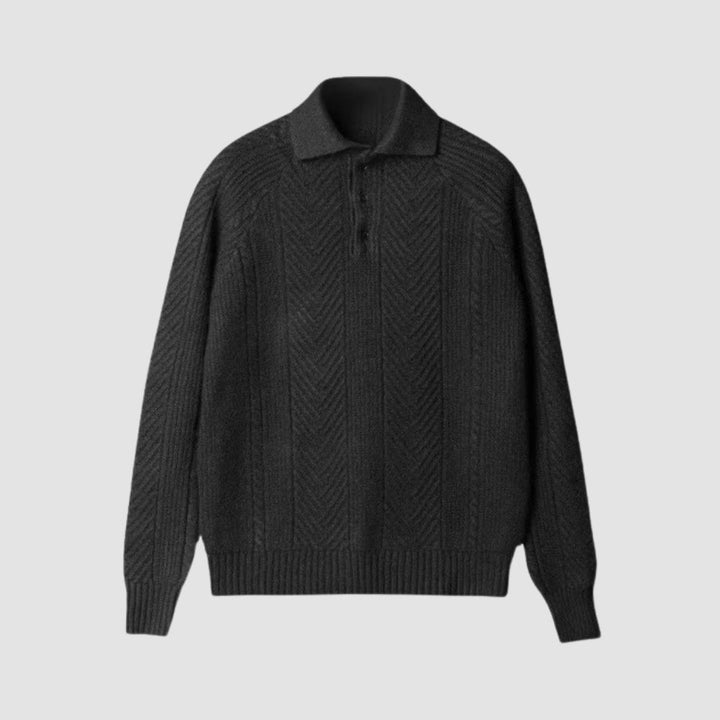 Strick Polo Pullover | Texturiertes Knit | Umgeschlagener Kragen