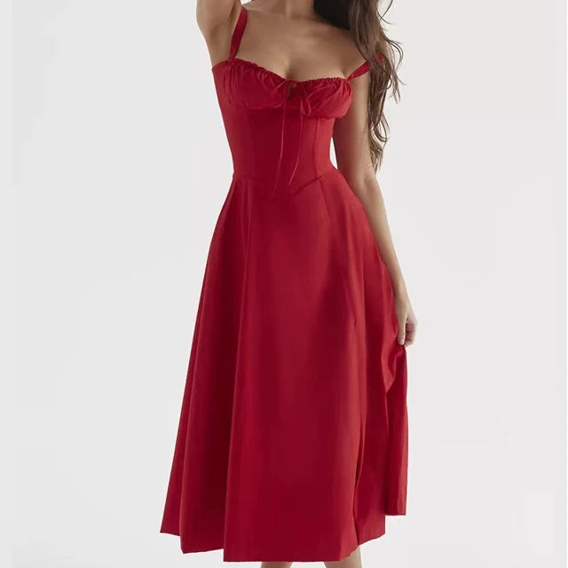 Kleid Lichtglanz Floral Corset Midi | Sweetheart Ausschnitt, Schlitzrock, Spaghetti-Träger