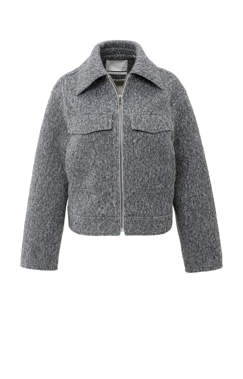Grundlinie Bouclé Zip Jacke | Cropped Fit | Textured Wool Effect