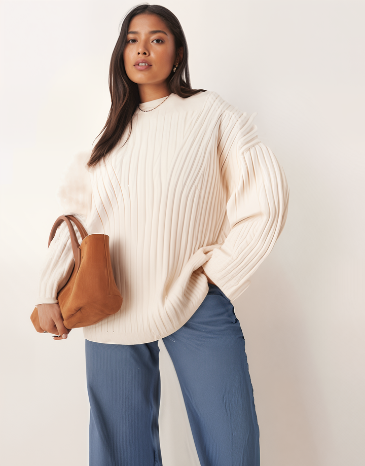 Ribbed Knit Sweater | Beige | Relaxed Fit