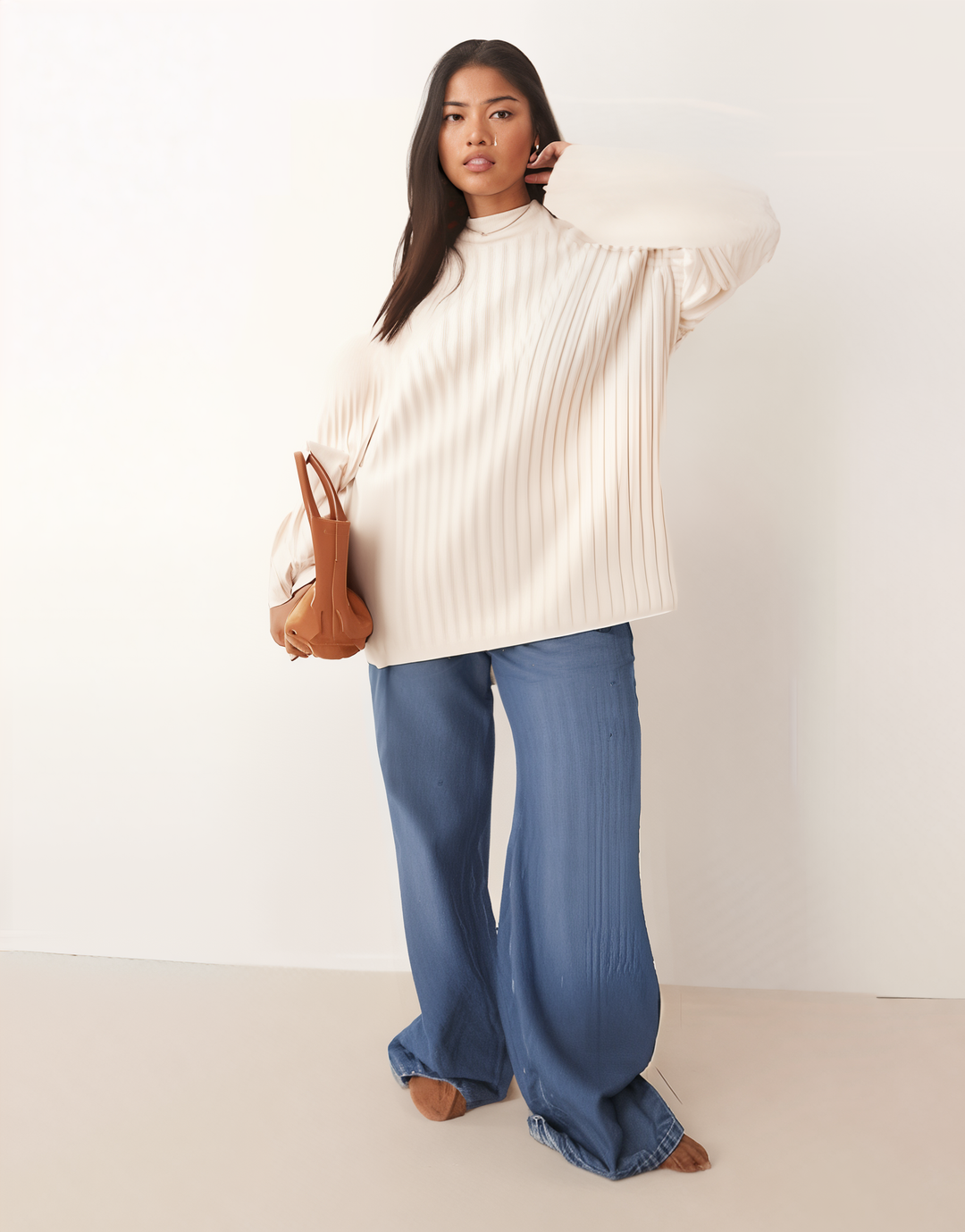 Ribbed Knit Sweater | Beige | Relaxed Fit